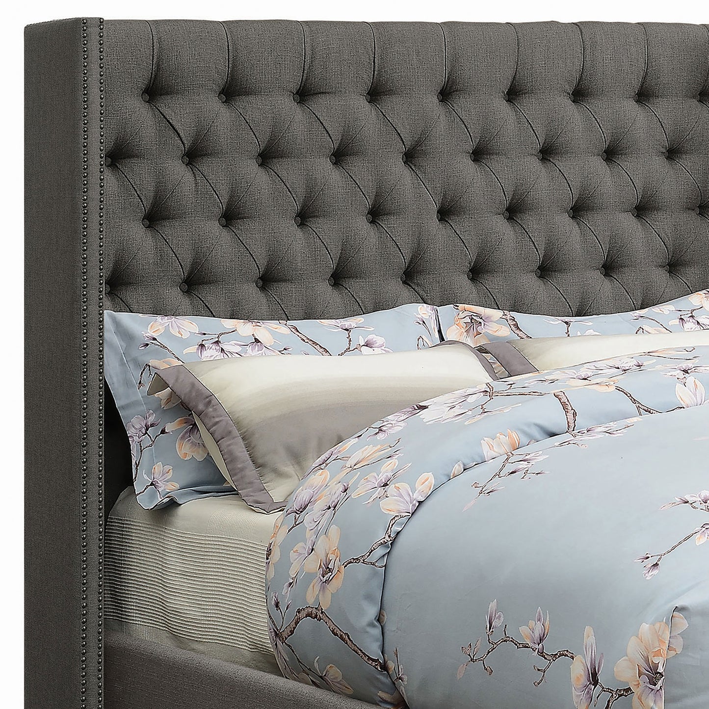 Bancroft Upholstered Eastern King Wingback Bed Grey