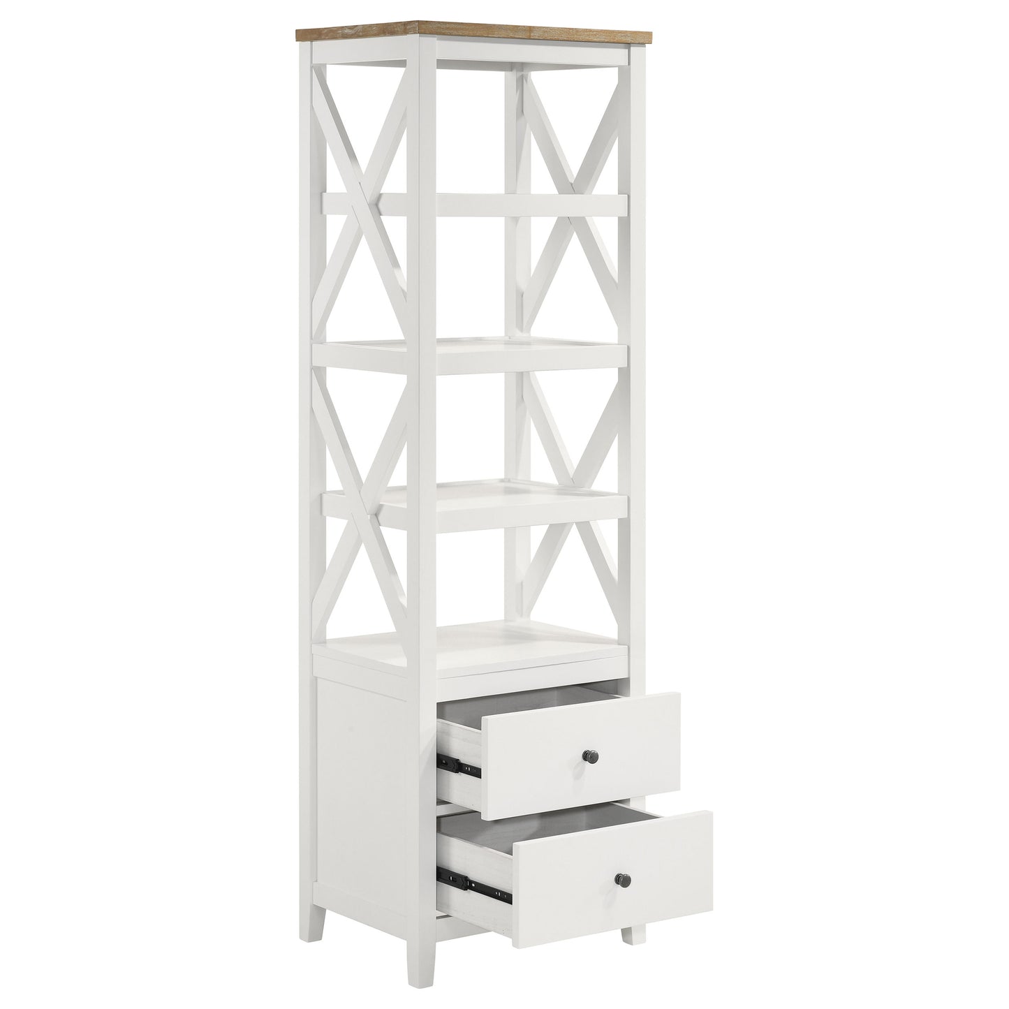 Hollis 4-shelf Wood Media Tower with Drawers Brown and White