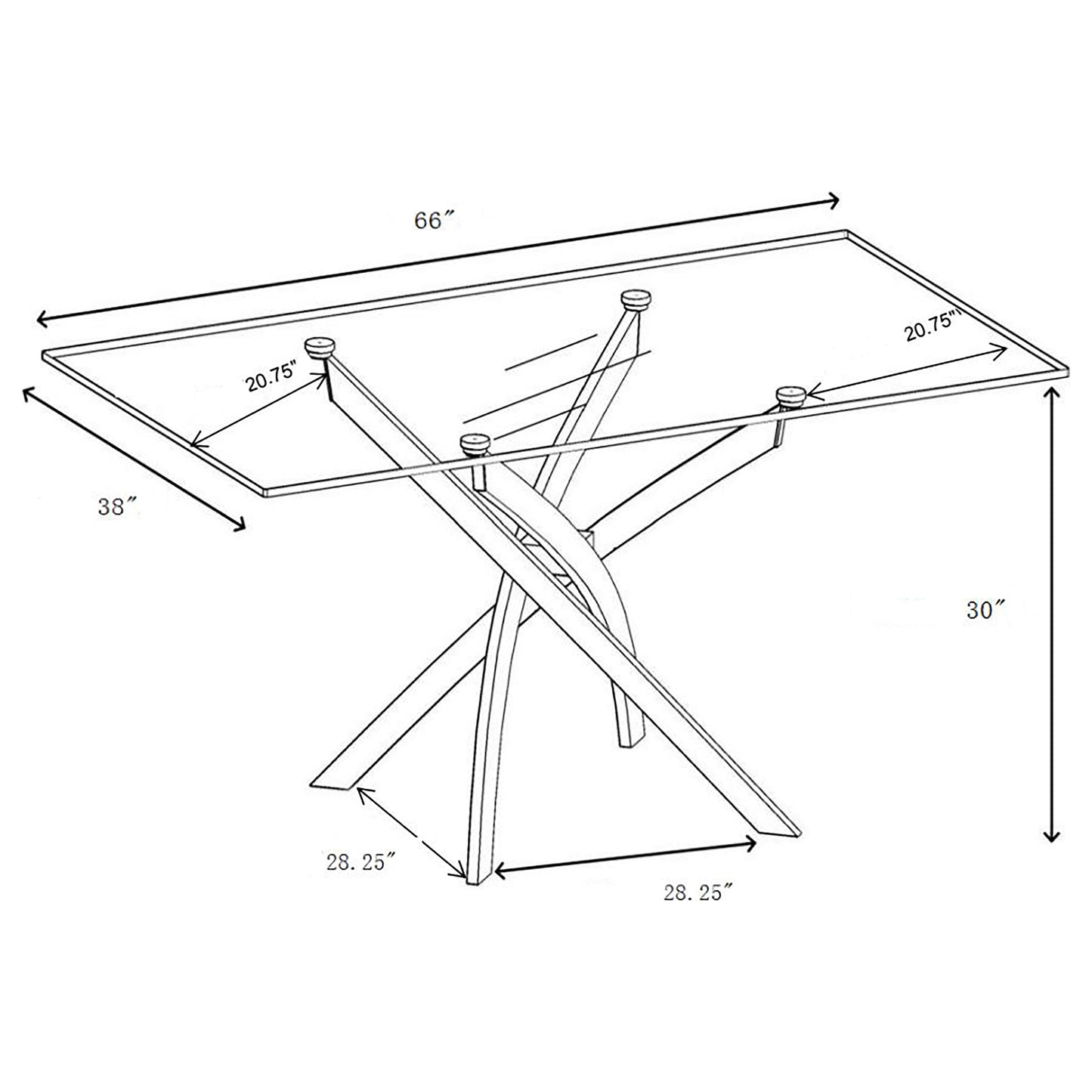 Carmelo X-shaped Dining Table Chrome and Clear