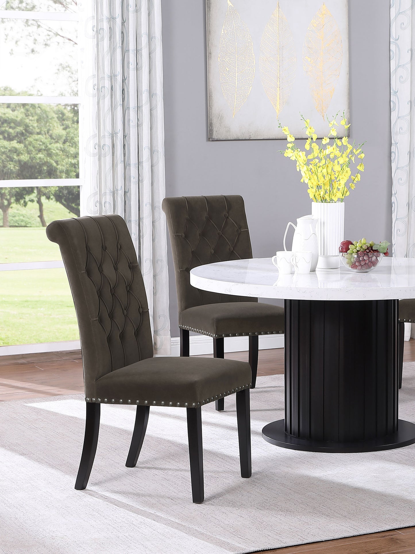 Alana Velvet Upholstered Dining Side Chair Brown (Set of 2)