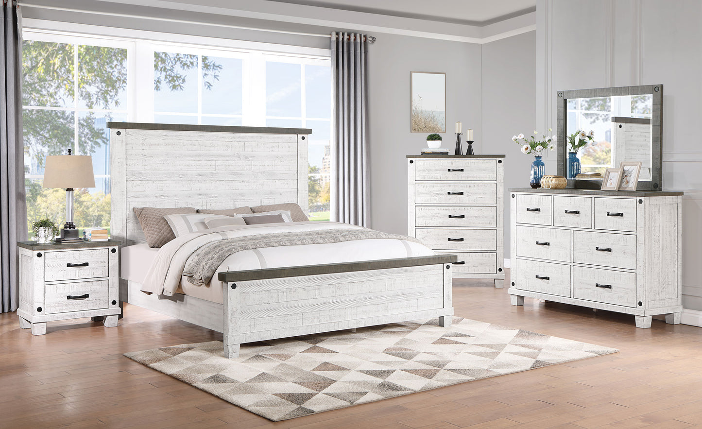 Lilith 7-drawer Dresser with Mirror Distressed White