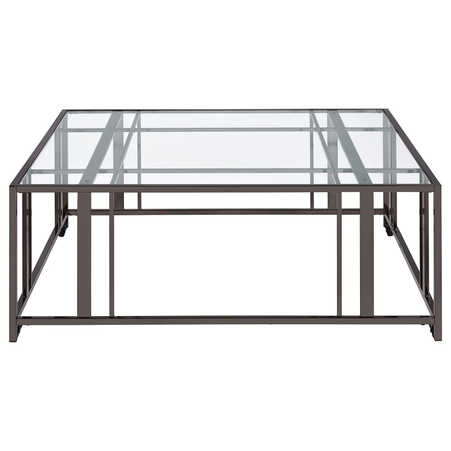 Adri Square Glass Top Coffee Table with Casters Black Nickel