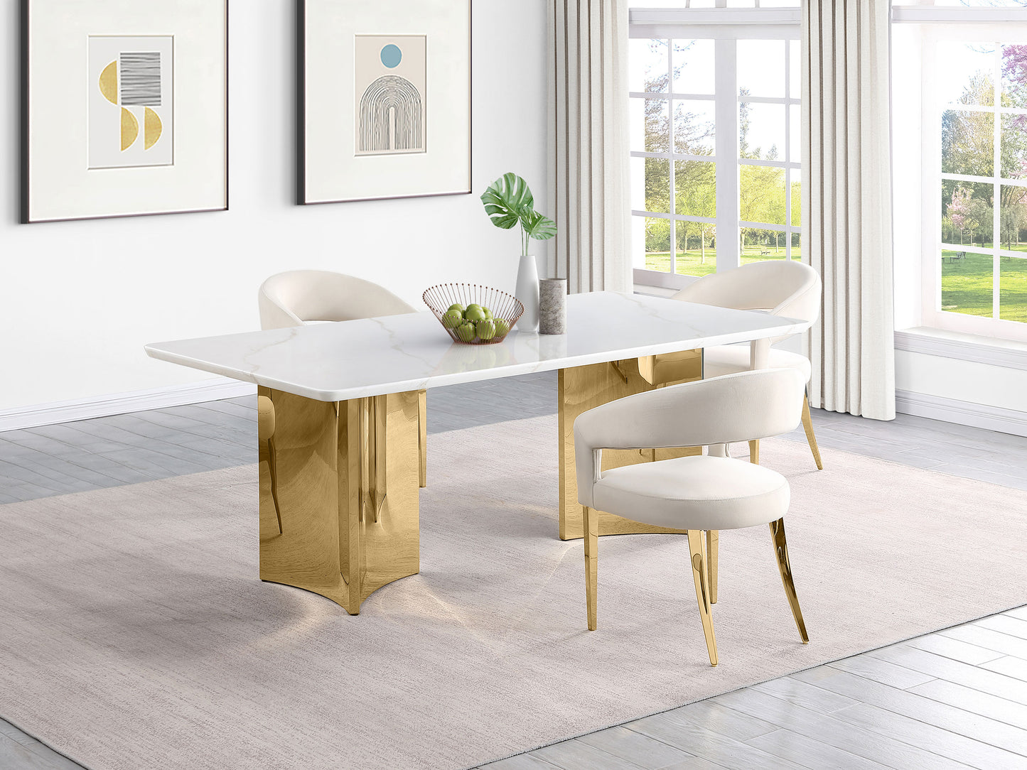 Tevlin Rectangular 79-inch Marble Top Dining Table White