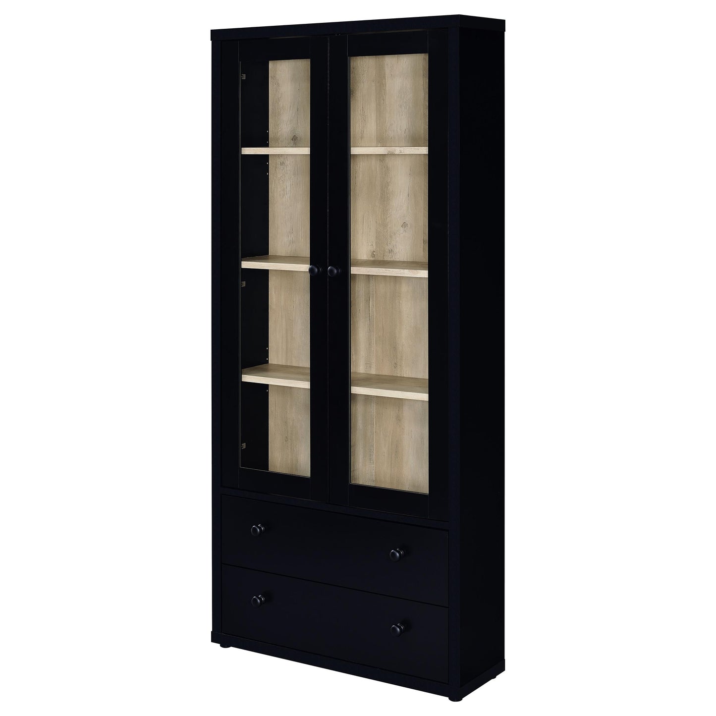 Hawthorne 4-shelf Glass Door Cabinet with Drawers Black