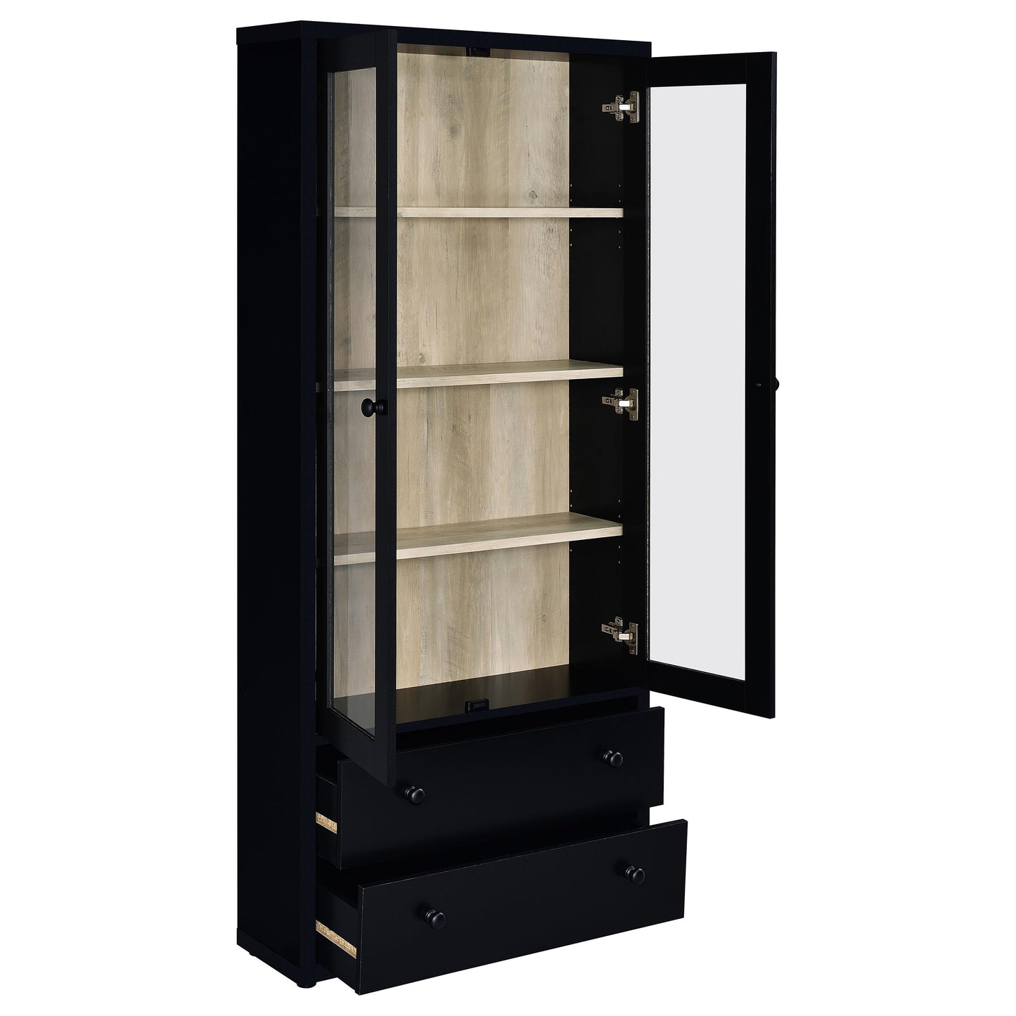 Hawthorne 4-shelf Glass Door Cabinet with Drawers Black