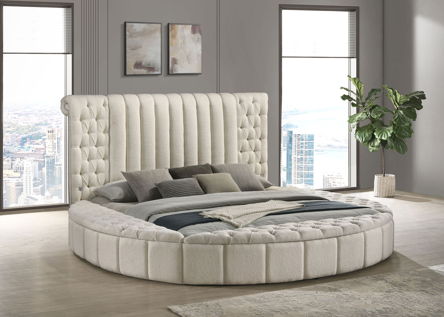 Sonya Upholstered Queen Round Storage Bed Ivory