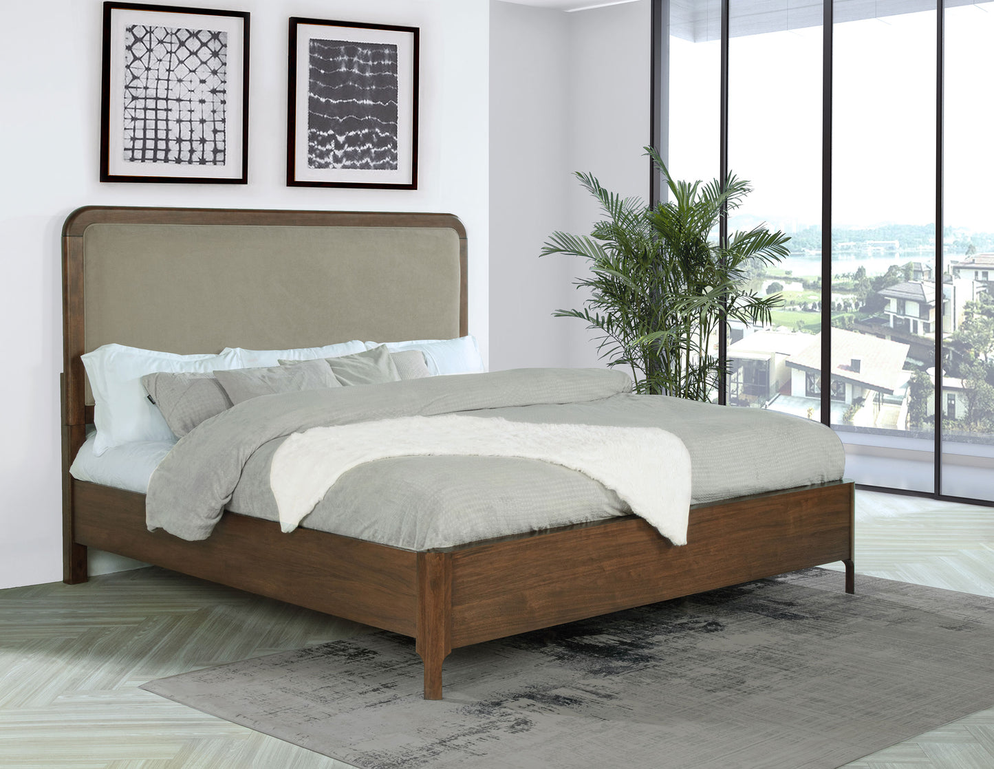 Maderia 57-inch Upholstered California King Panel Bed Walnut