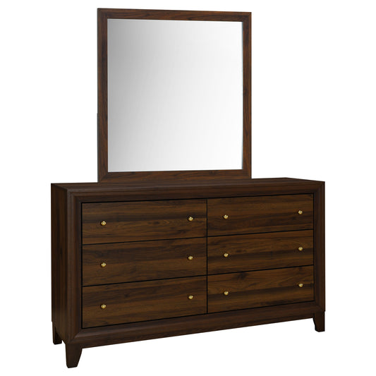 Welsley 6-drawer Dresser and Mirror Walnut