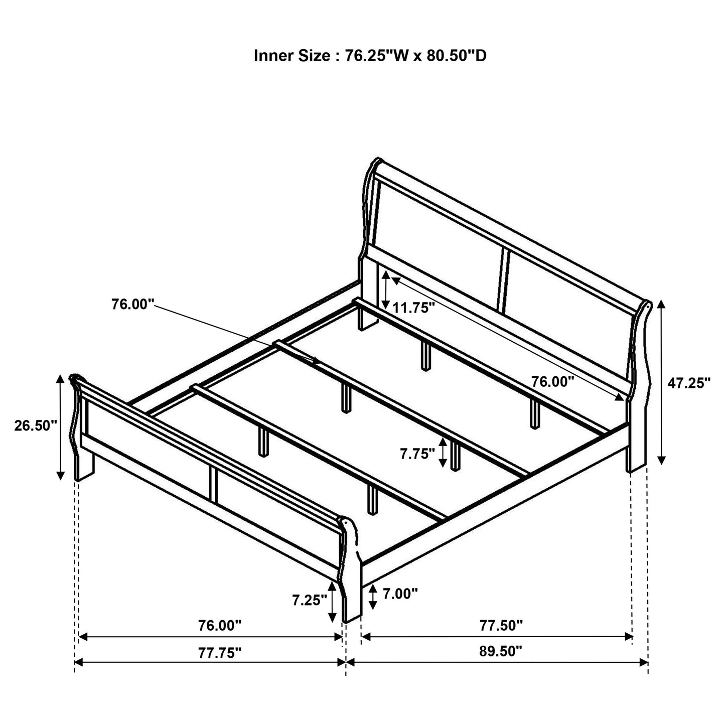 Louis Philippe 47-inch Eastern King Sleigh Panel Bed White