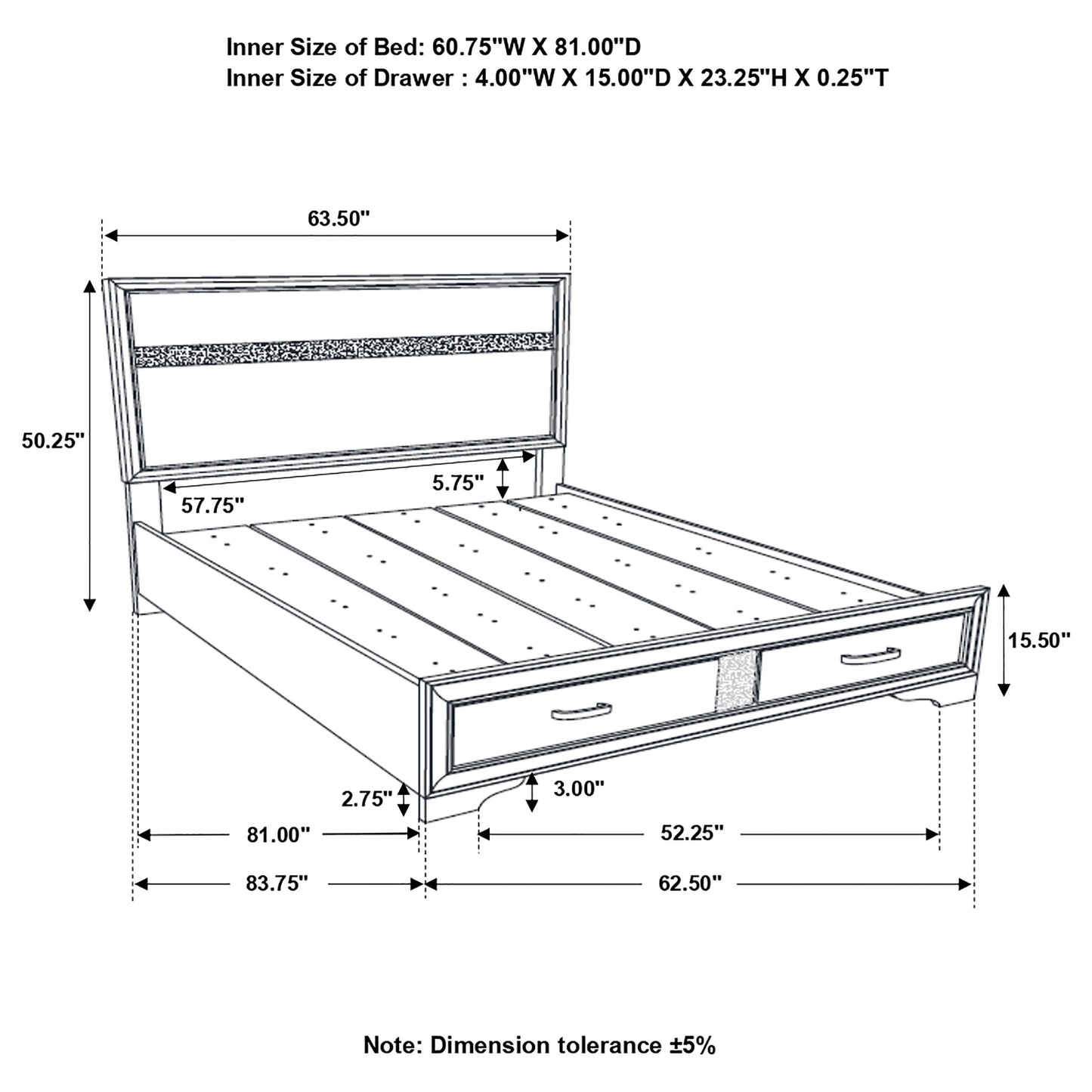 Miranda 51-inch Wood Queen Storage Panel Bed White