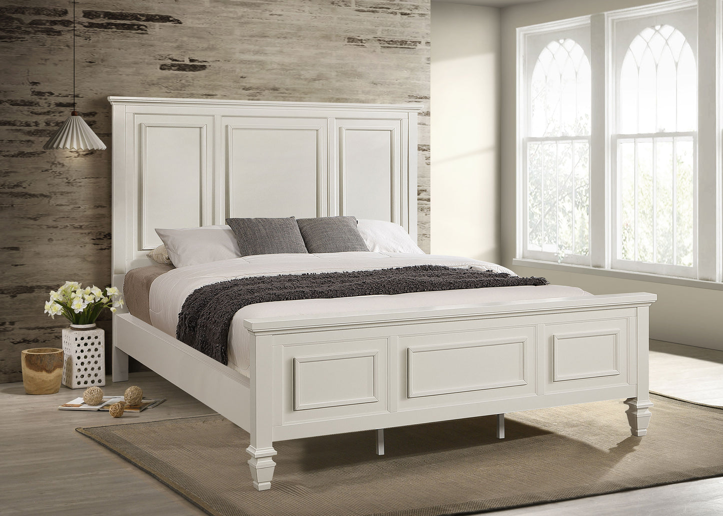 Sandy Beach 63-inch California King Panel Bed Cream White