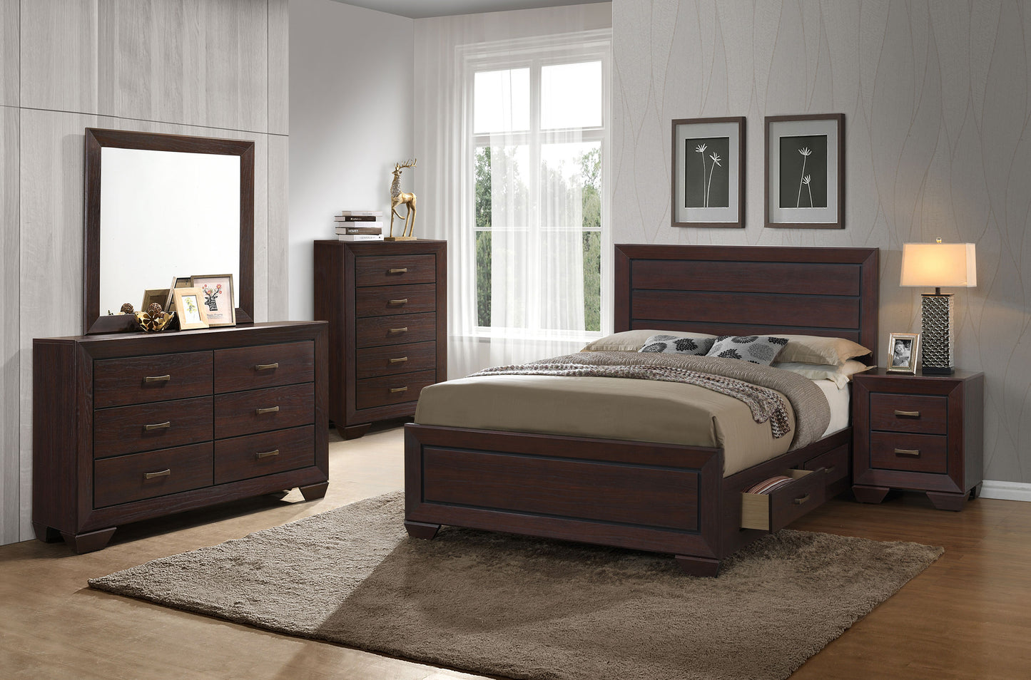 Kauffman Wood California King Storage Panel Bed Dark Cocoa