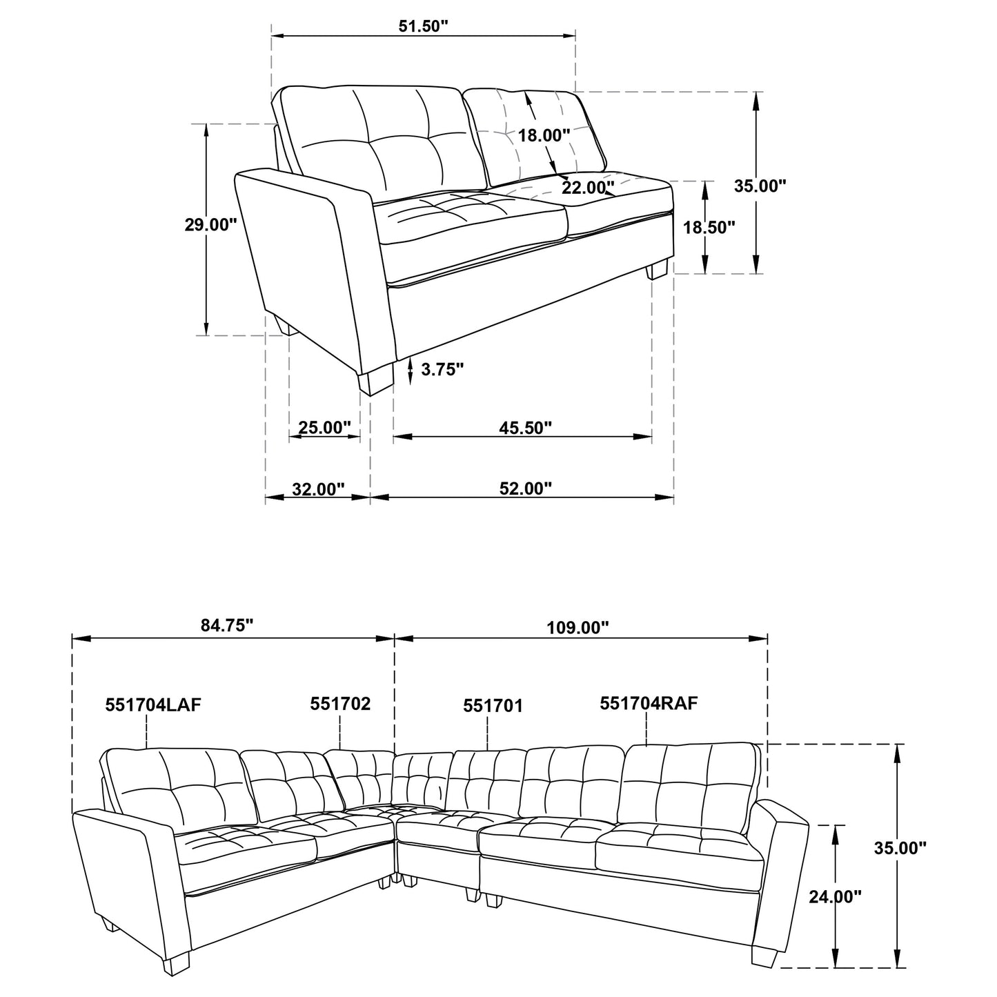 Georgina 3-piece Upholstered Sectional Sofa Steel Grey