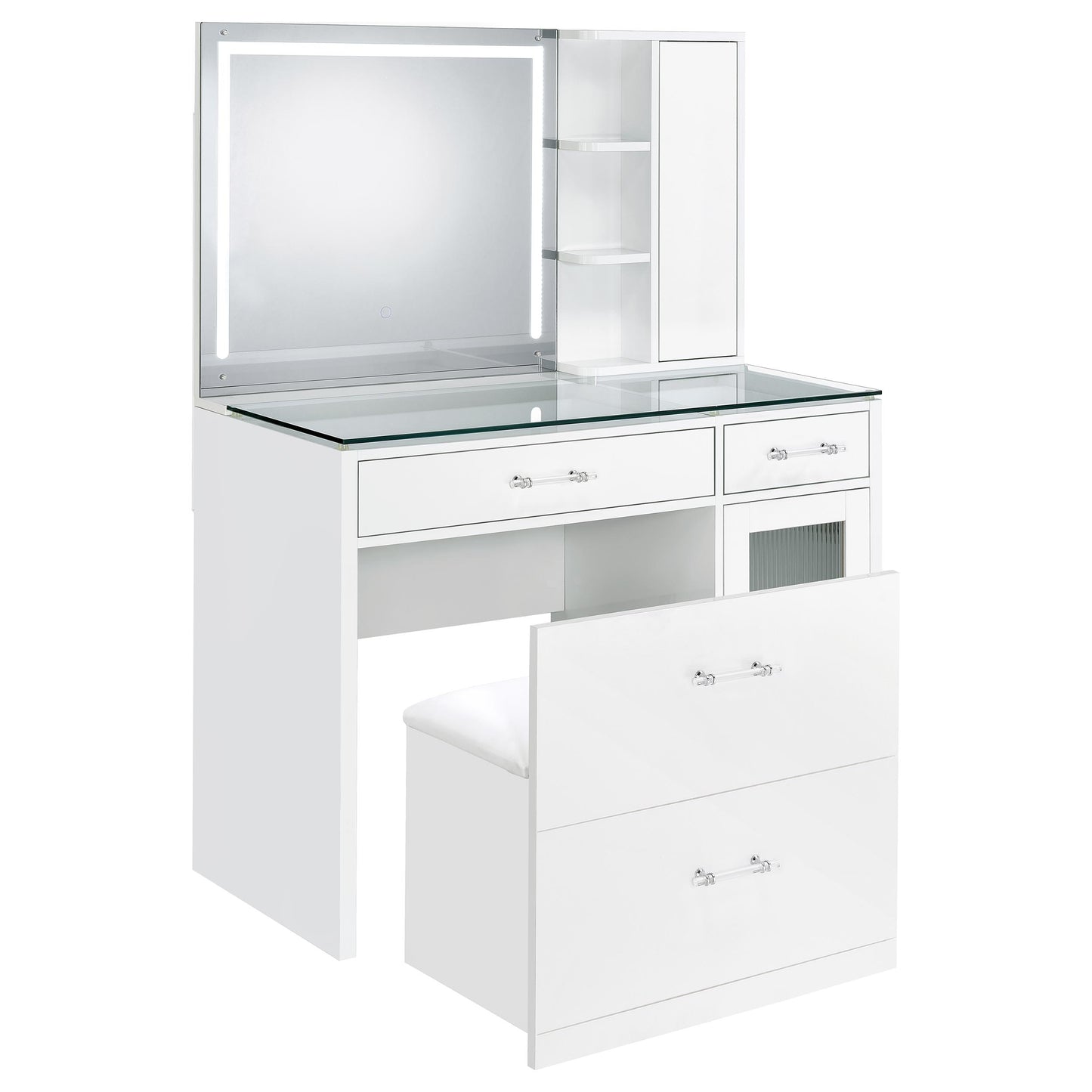 Flora 2-drawer Vanity Set with LED Mirror White High Gloss