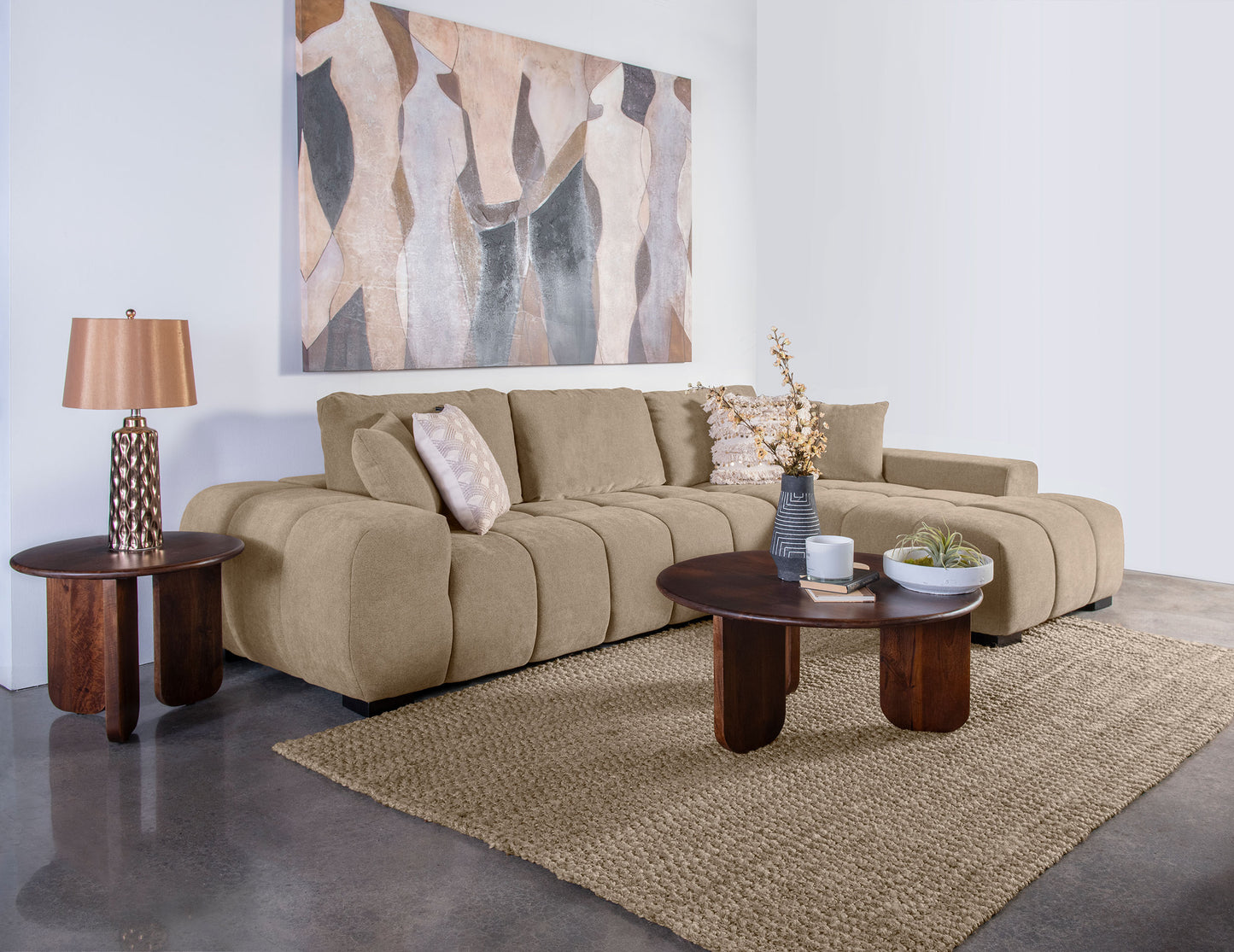 Octavia Upholstered Sectional Chaise Sofa Camel