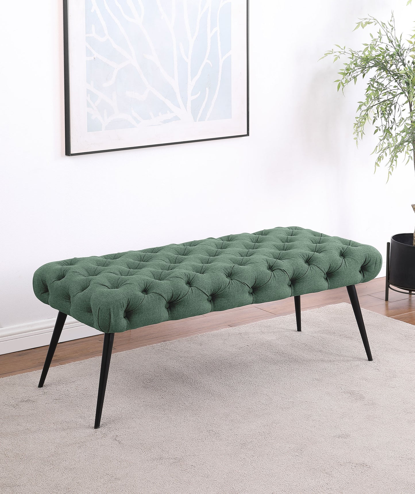 Ella Upholstered Tufted Bench Stainless Steel Legs Teal