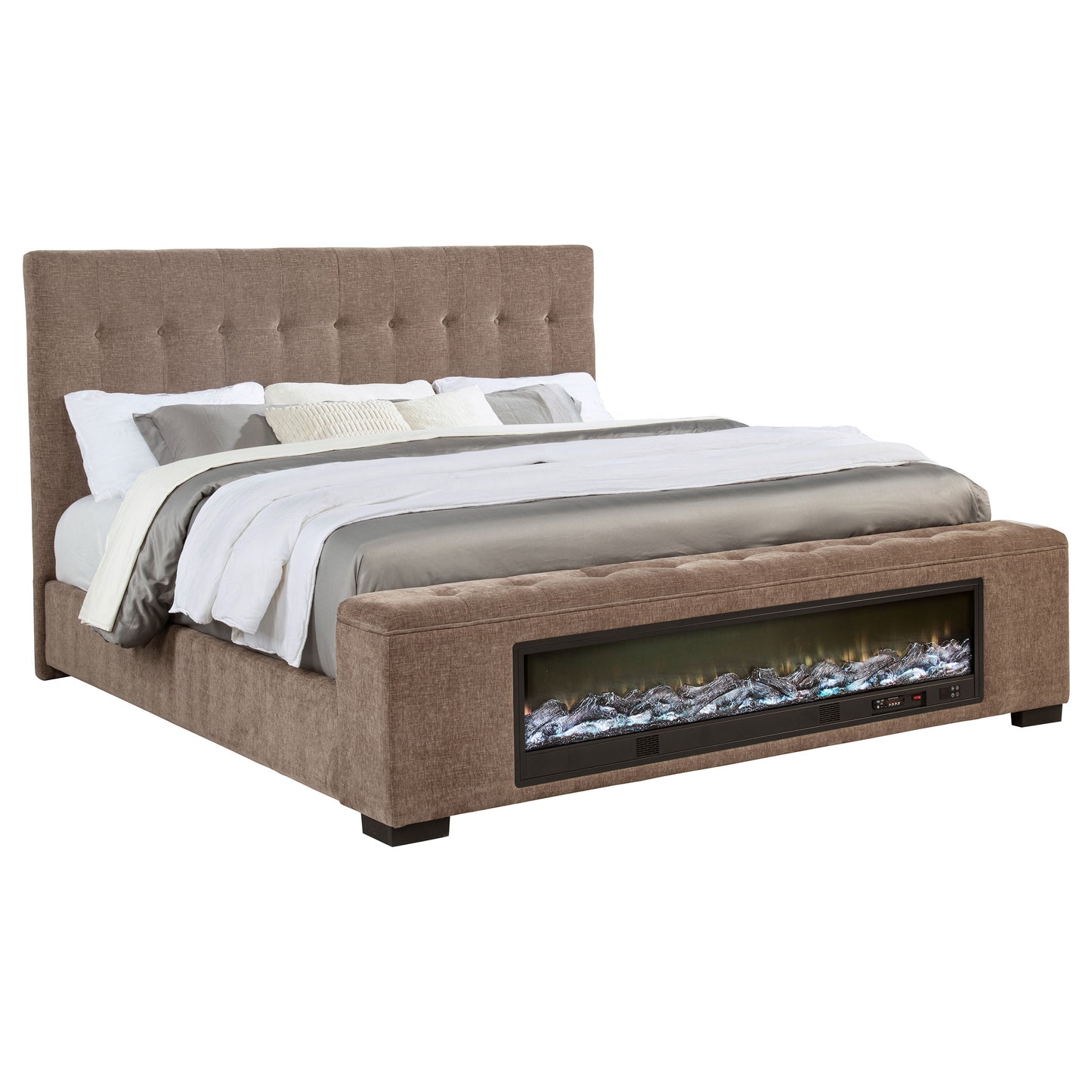 Senna Upholstered Queen Audio Fireplace Bed Brown