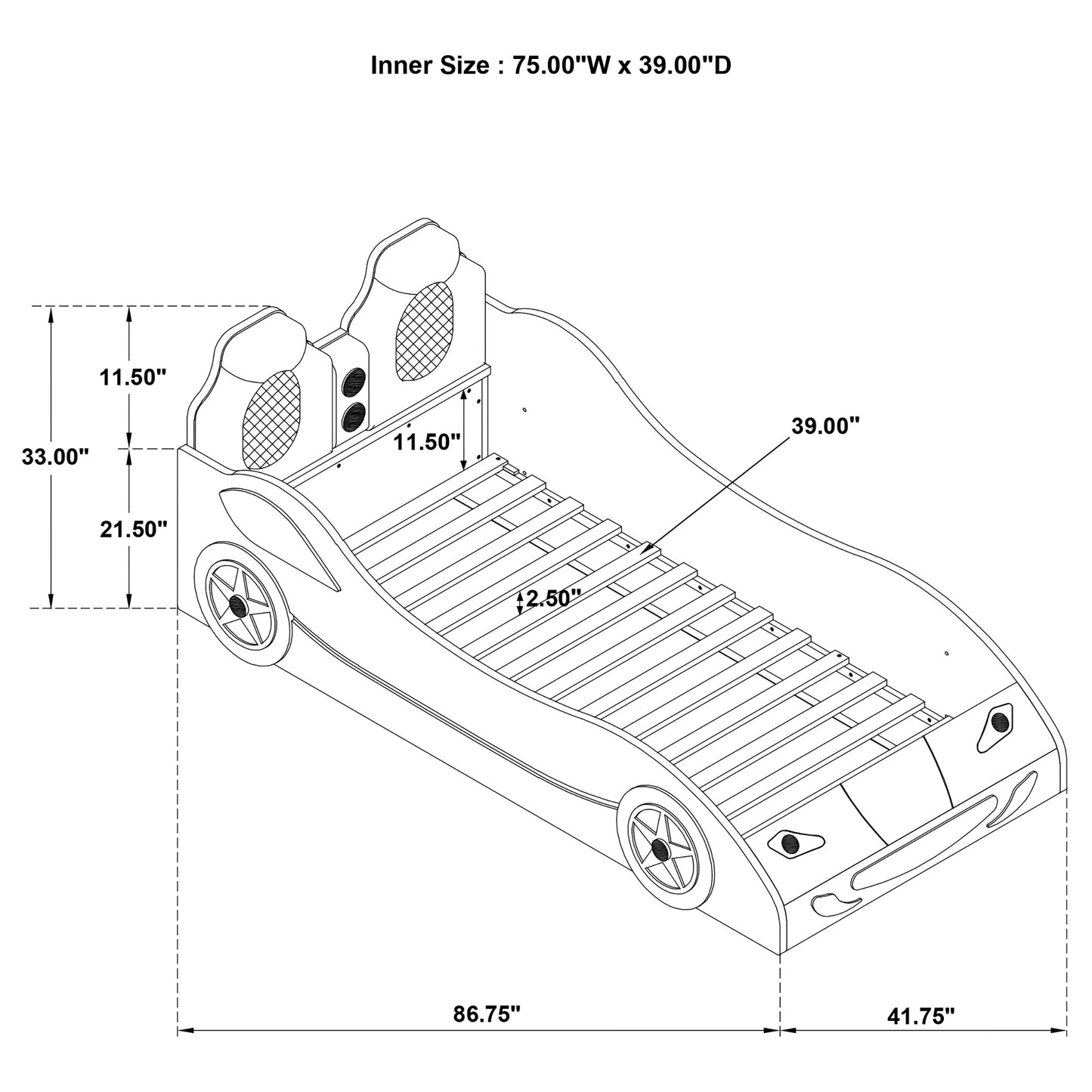 Cruiser Wood Twin LED Race Car Bed and 7-inch Mattress Red