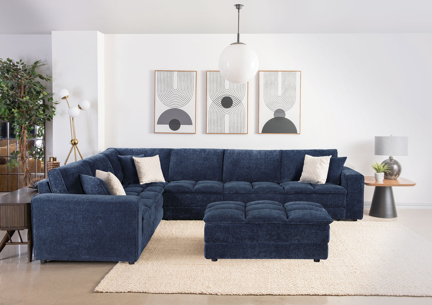 Atlantic 6-piece Upholstered Modular Sectional Sofa Blue