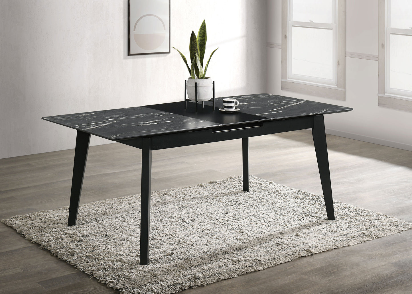 Crestmont 78-inch Extension Dining Table Black Faux Marble