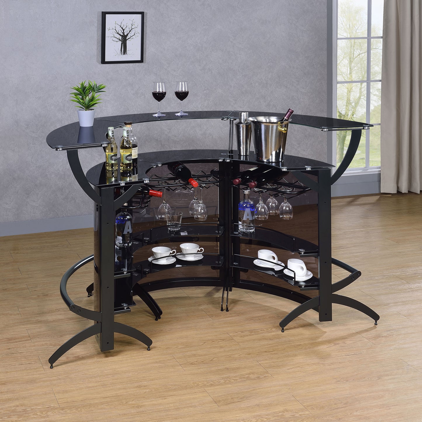 Dallas 3-piece Curved Freestanding Home Bar Cabinet Black