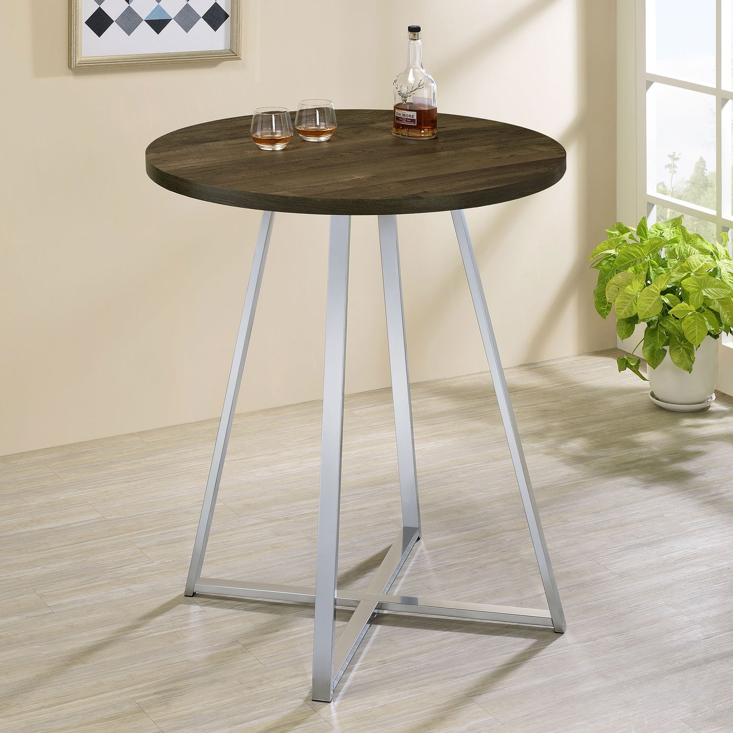 Burkhart Round 35-inch Pub Height Bistro Bar Table Brown Oak