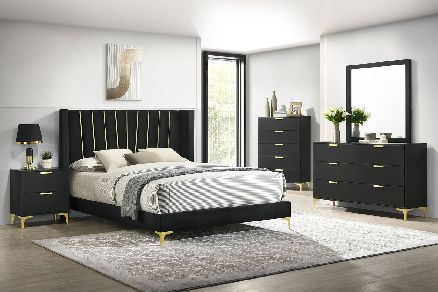 Kendall Upholstered Queen Panel Bed Black