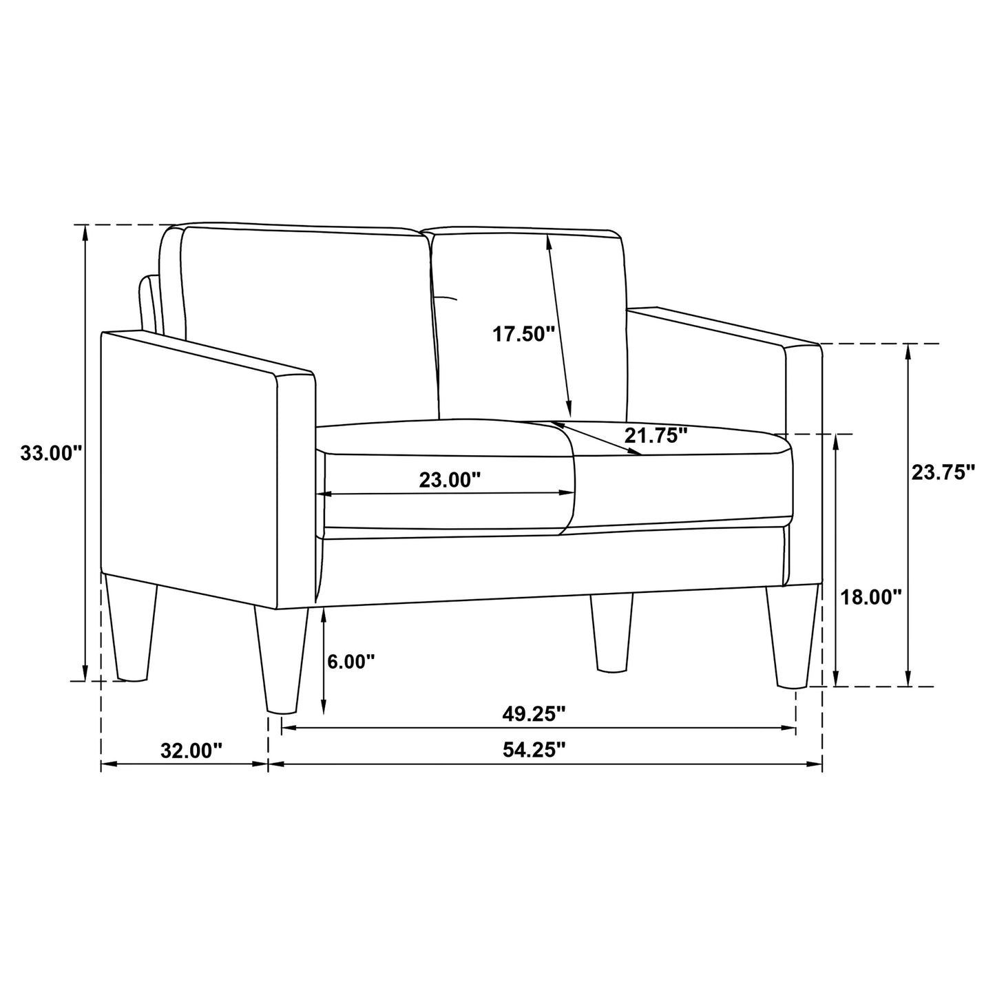 Ruth Upholstered Track Arm Loveseat Black