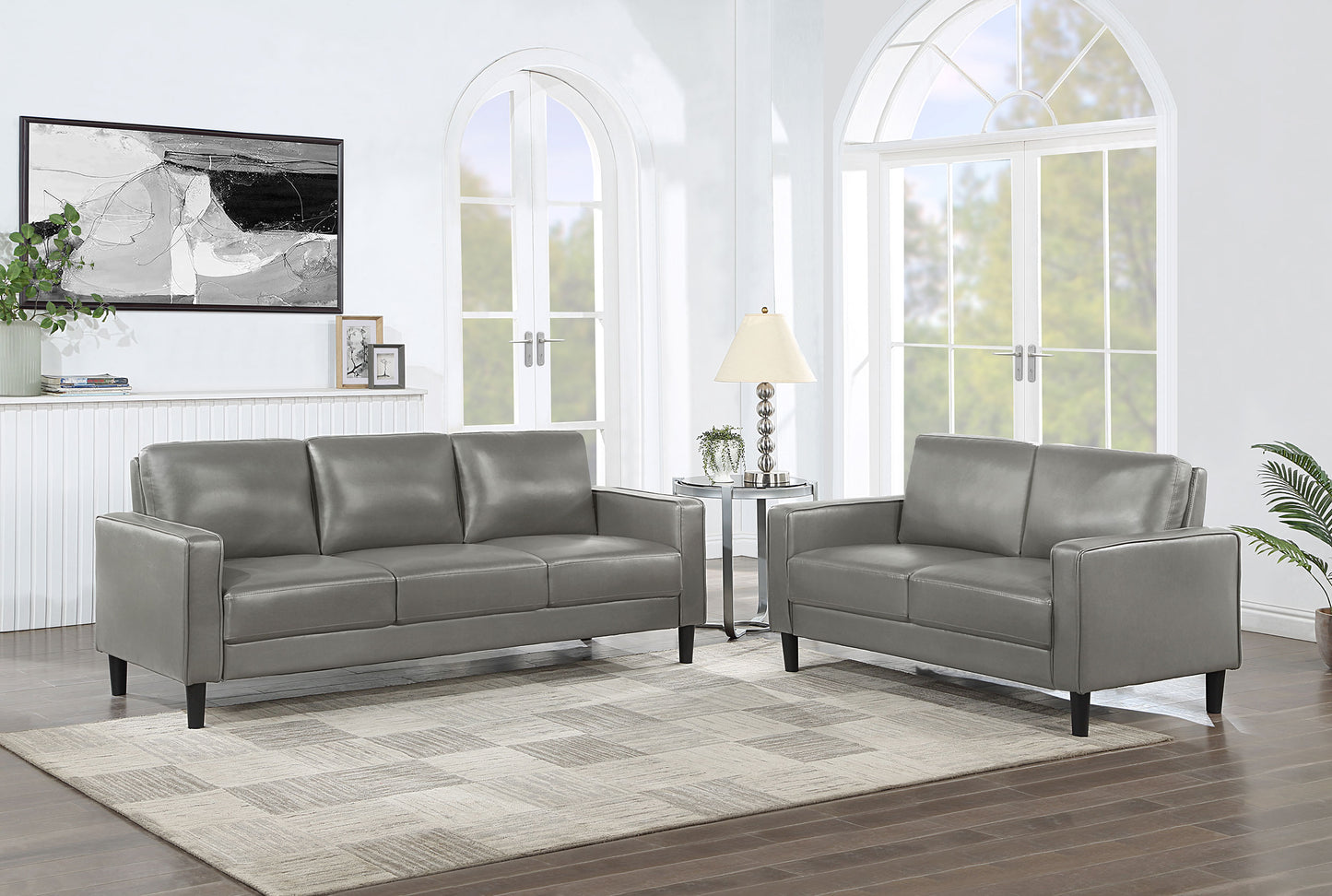 Ruth 2-piece Upholstered Track Arm Sofa Set Grey