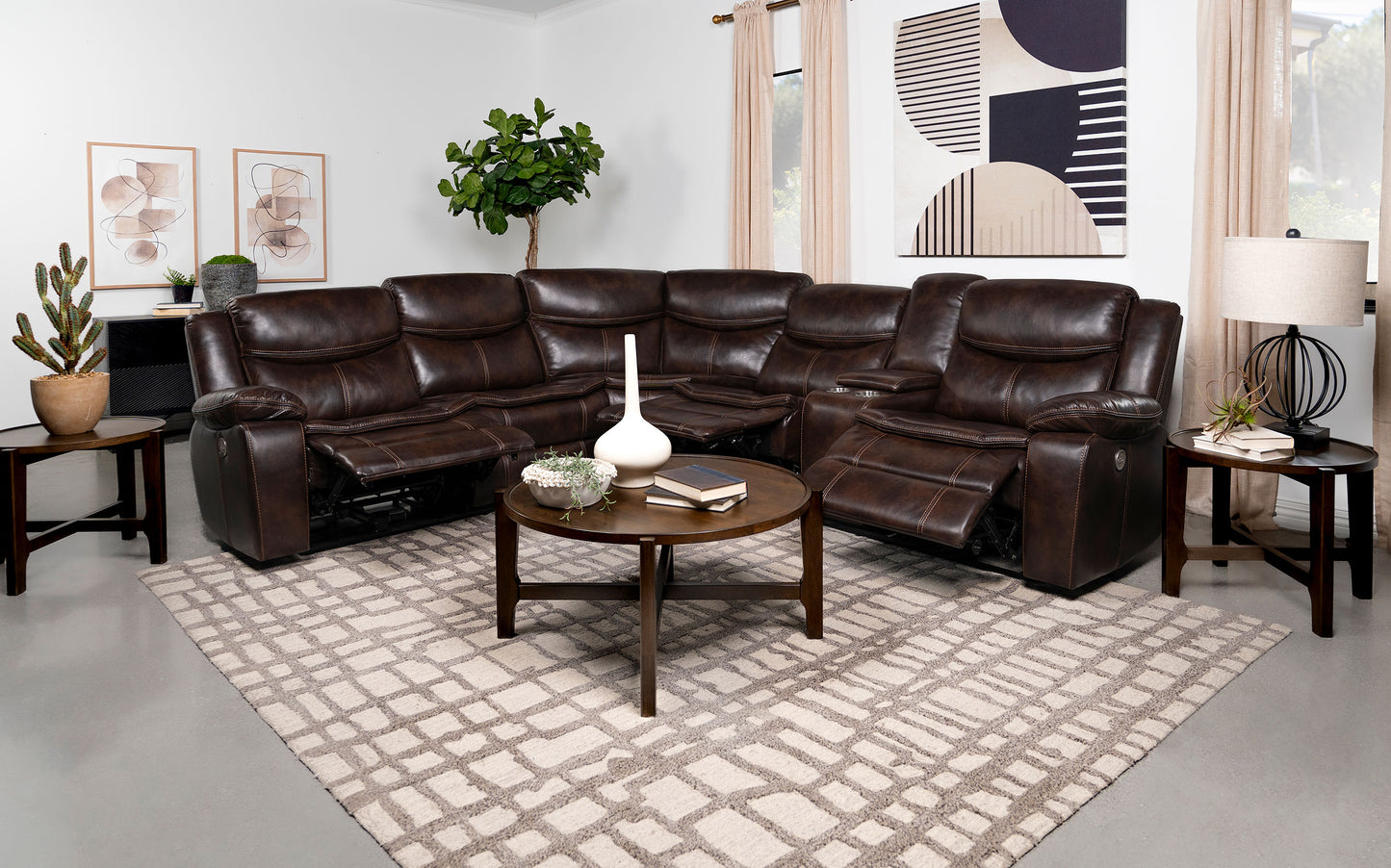 Sycamore Upholstered Power Reclining Sectional Sofa Brown