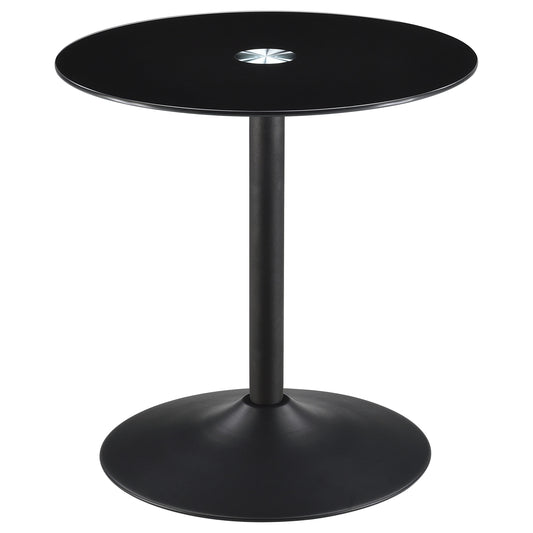 Ganso Round Metal End Table With Tempered Glass Top Black