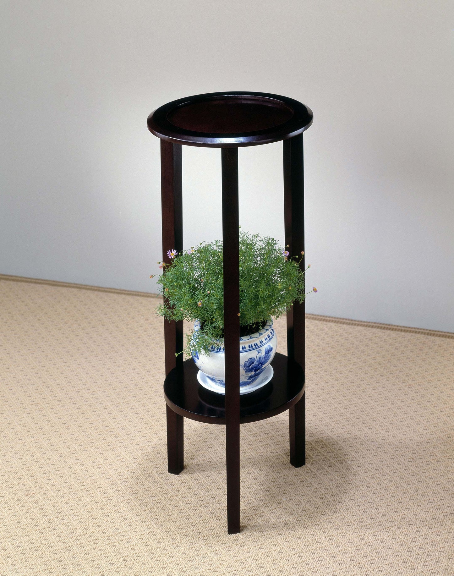 Kirk 1-shelf Round Wood Plant Stand Side Table Espresso